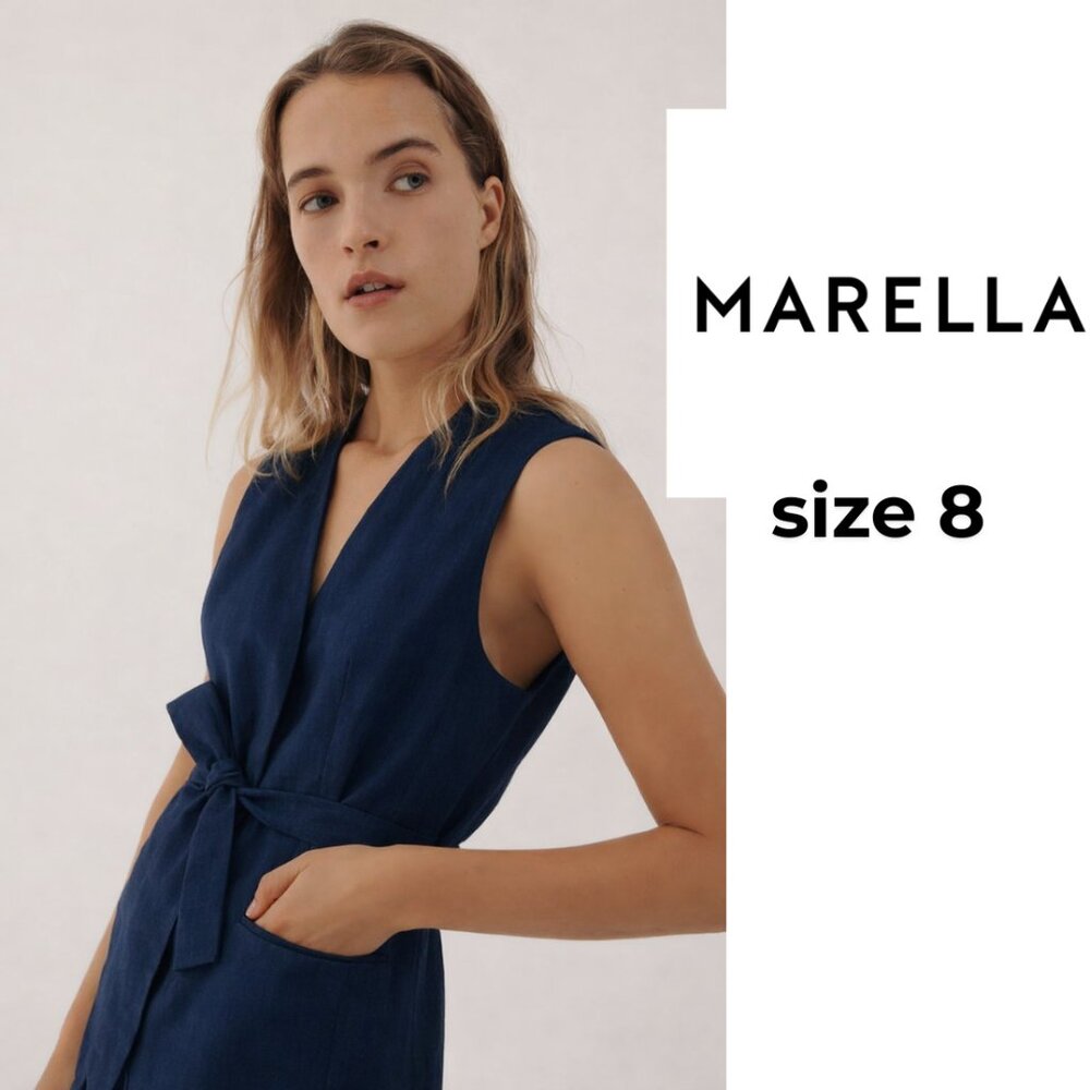 MARELLA Monochrome Margot Blue Fabric Linen Vest Top